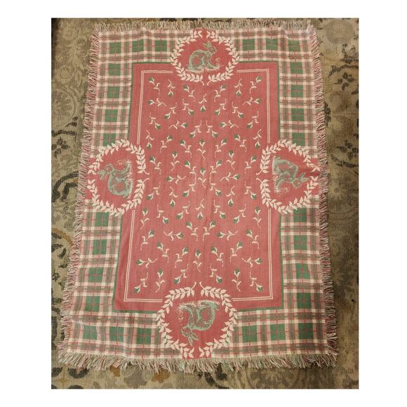 Vintage Woven Bunny Tapestry Throw Blanket 65x35 Reversible Spring Decor 80s - Picture 2 of 2